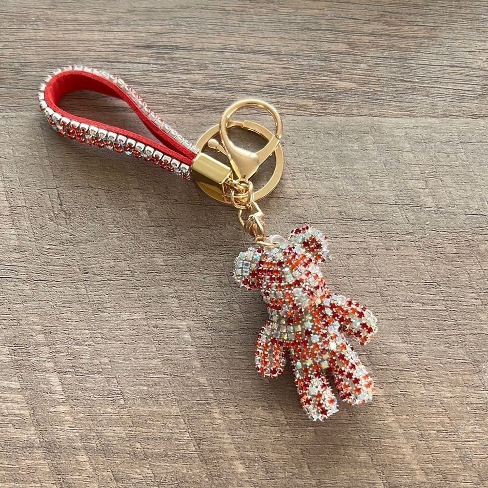NWOT Red/Silver Crystal Bling Bear Keychain
